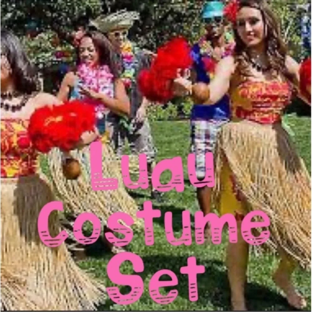 Luau Costume Set Grass Skirt Tropical Hawaiian Party Tiki Bar Island Decorations